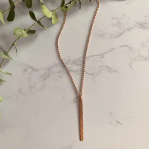 Rose Gold Hammered Bar Pendant - Long