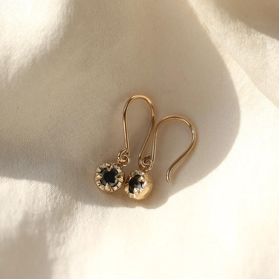 Round Black Diamond Sun Earrings - made to order