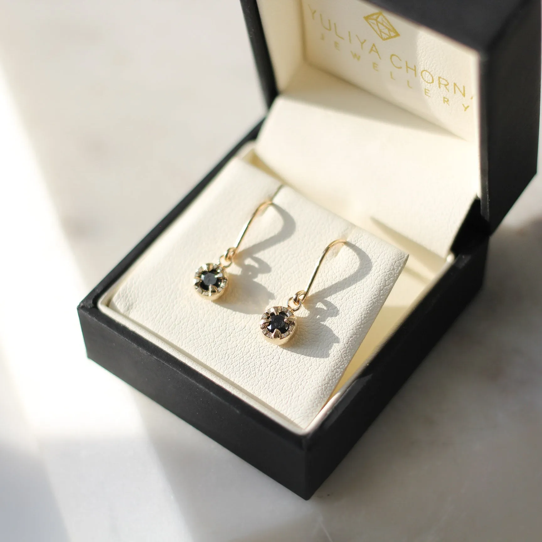 Round Black Diamond Sun Earrings - made to order