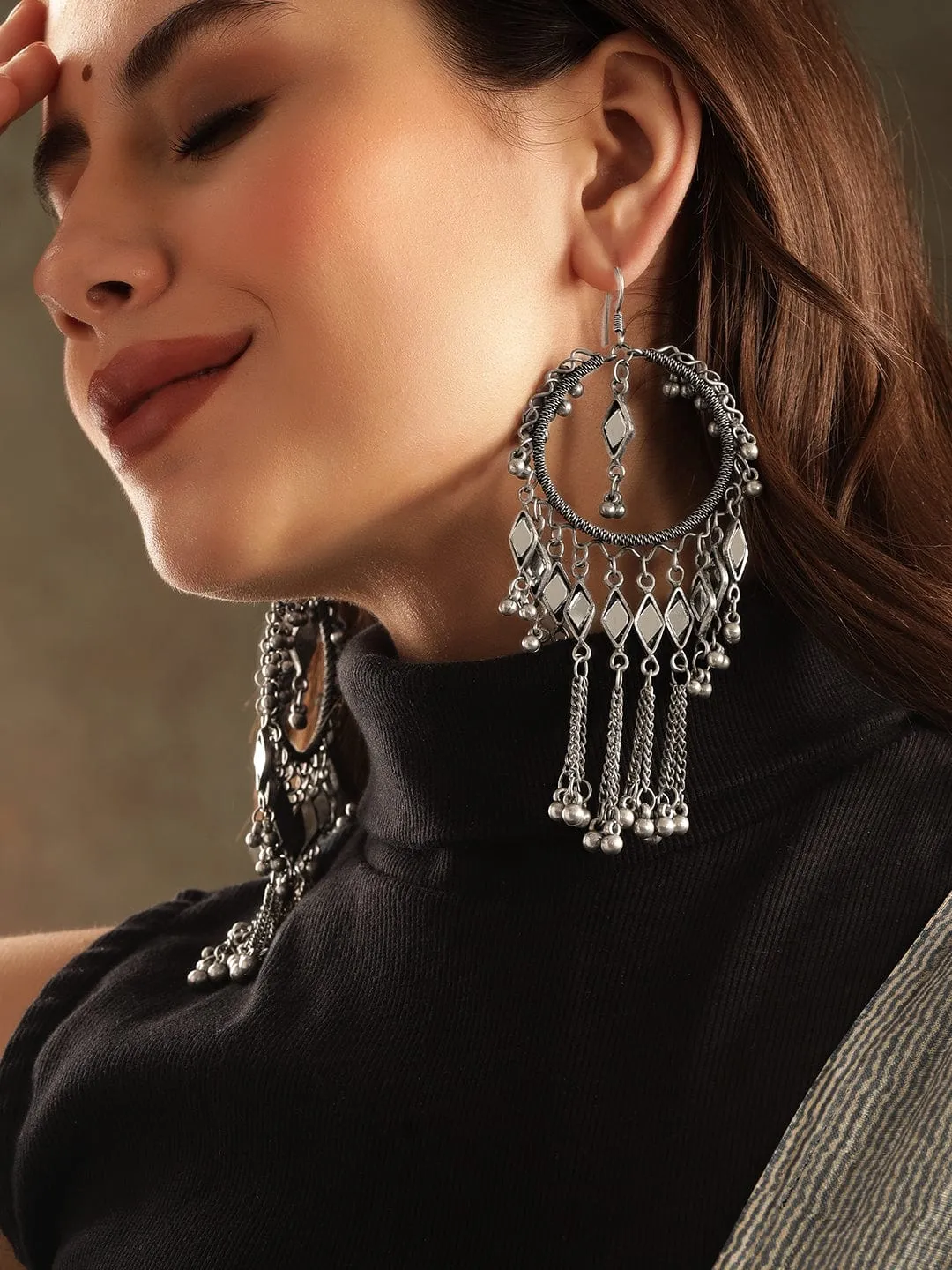 Rubans Oxidized silver Plated ghungroo dangle statement Earrings