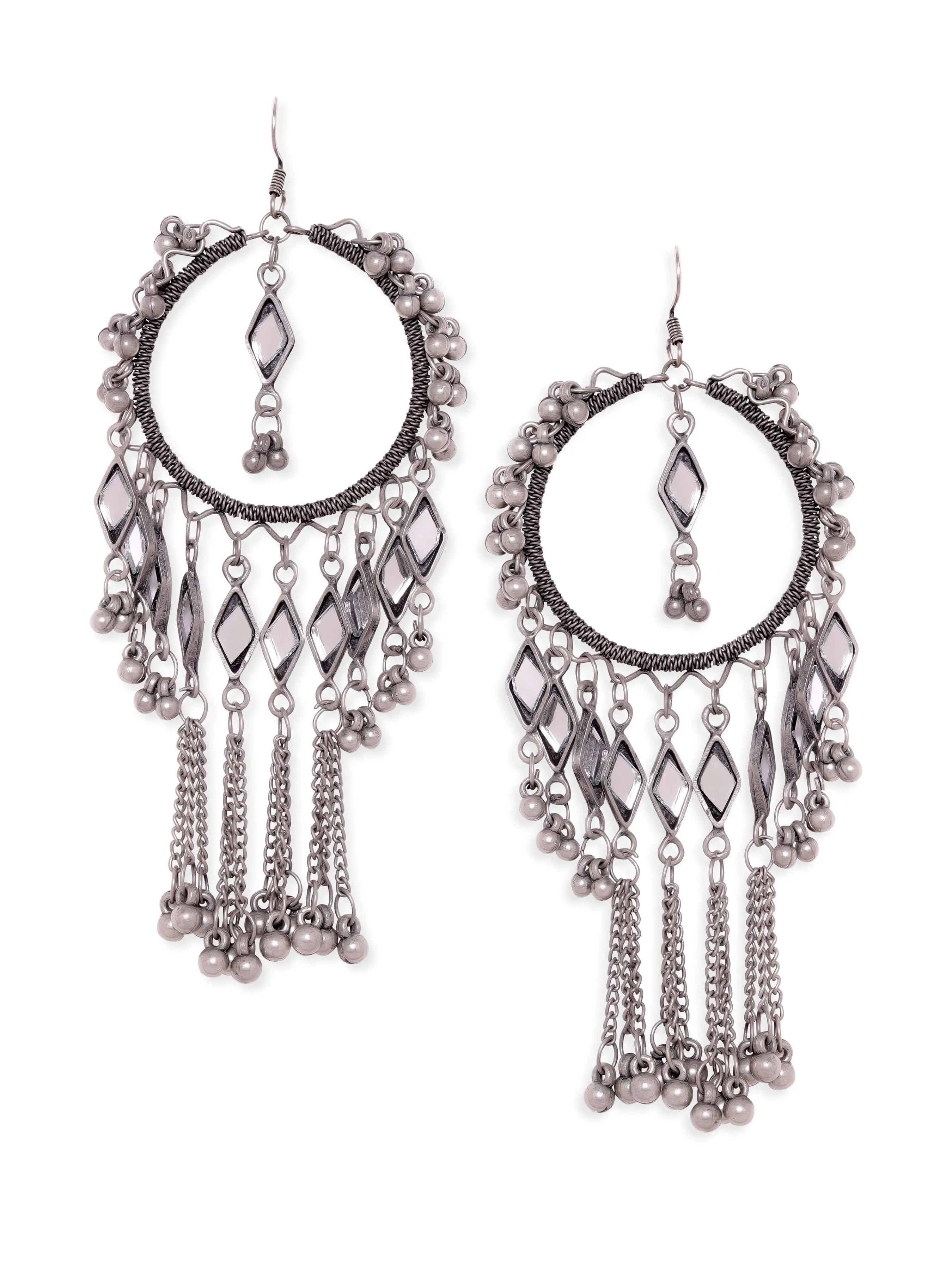 Rubans Oxidized silver Plated ghungroo dangle statement Earrings