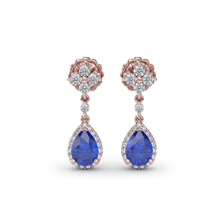 Sapphire and Diamond Teardrop Dangle Earrings