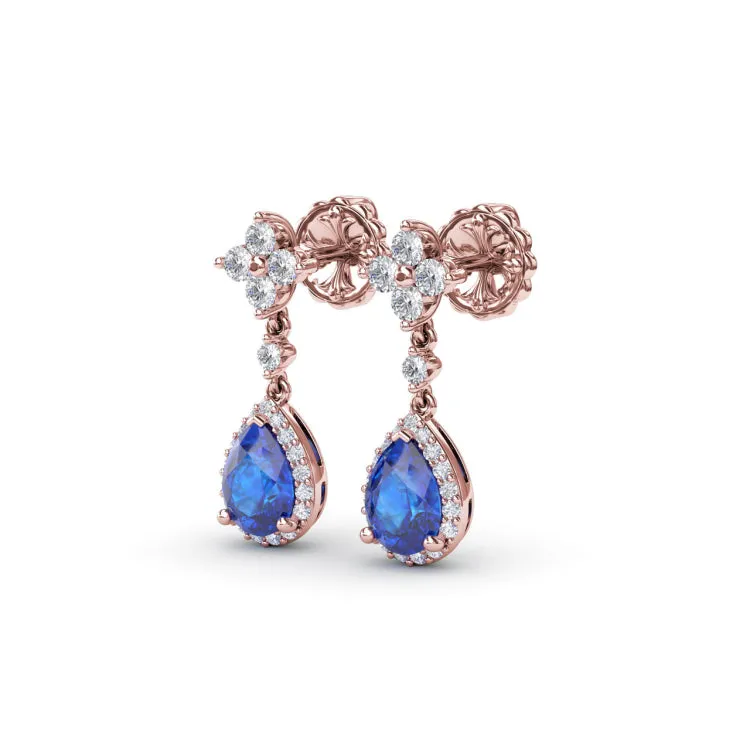 Sapphire and Diamond Teardrop Dangle Earrings