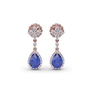 Sapphire and Diamond Teardrop Dangle Earrings