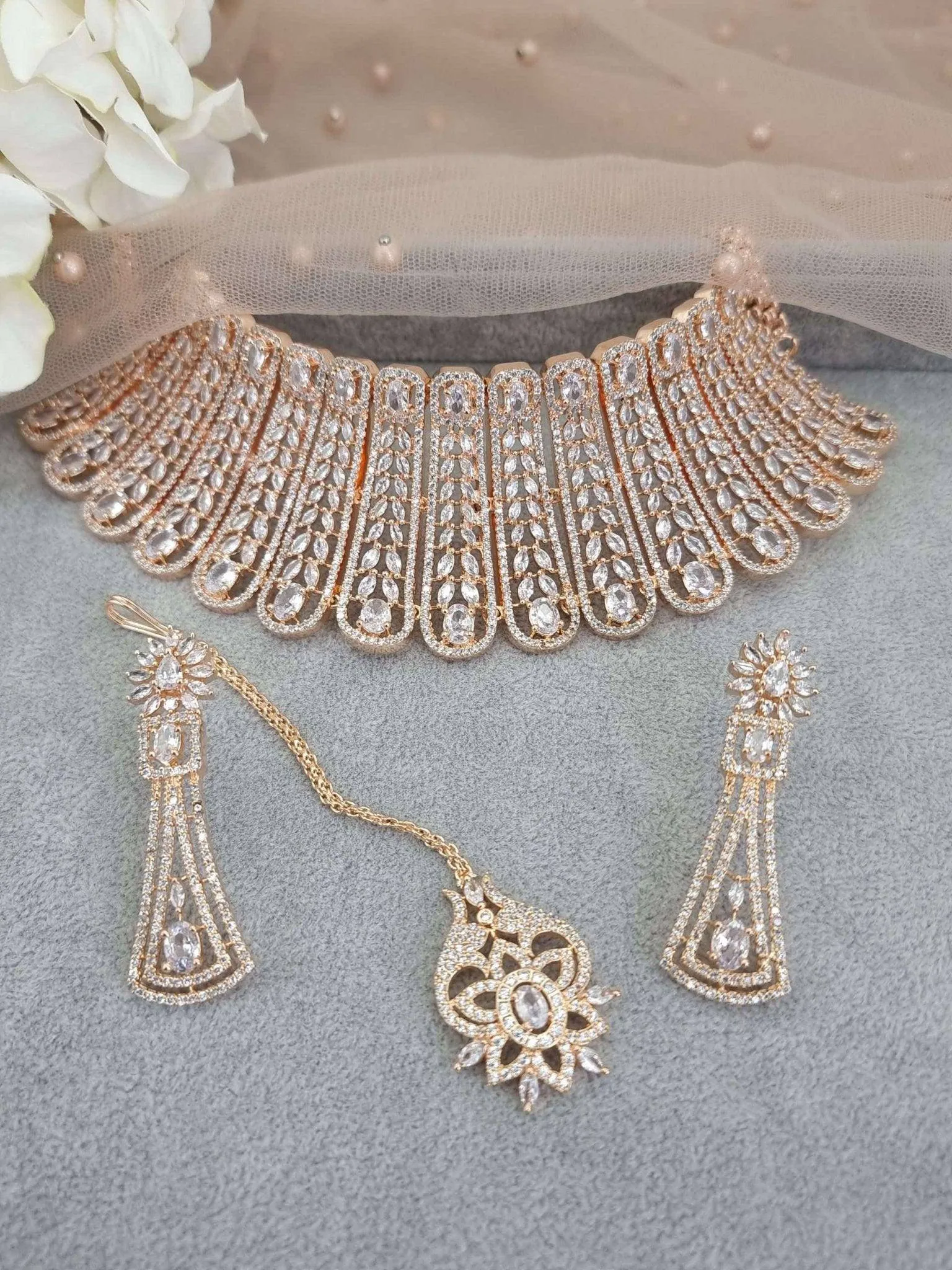 Sheena Bridal Choker Set Full Rose Gold