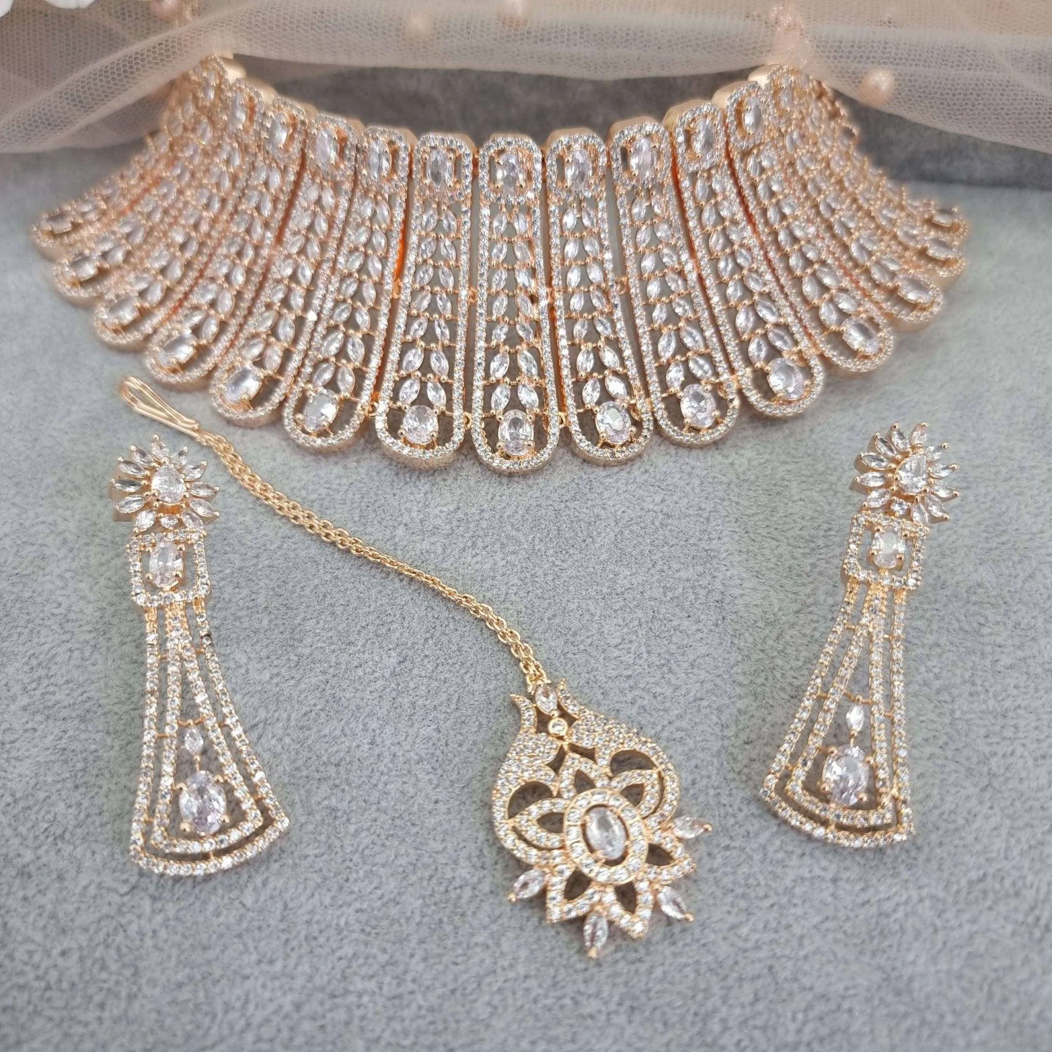 Sheena Bridal Choker Set Full Rose Gold