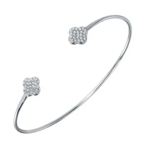 Silver 925 Rhodium Plated CZ Clover Shaped Cuff Bracelet