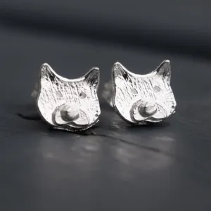 Silver Cat Stud Earrings