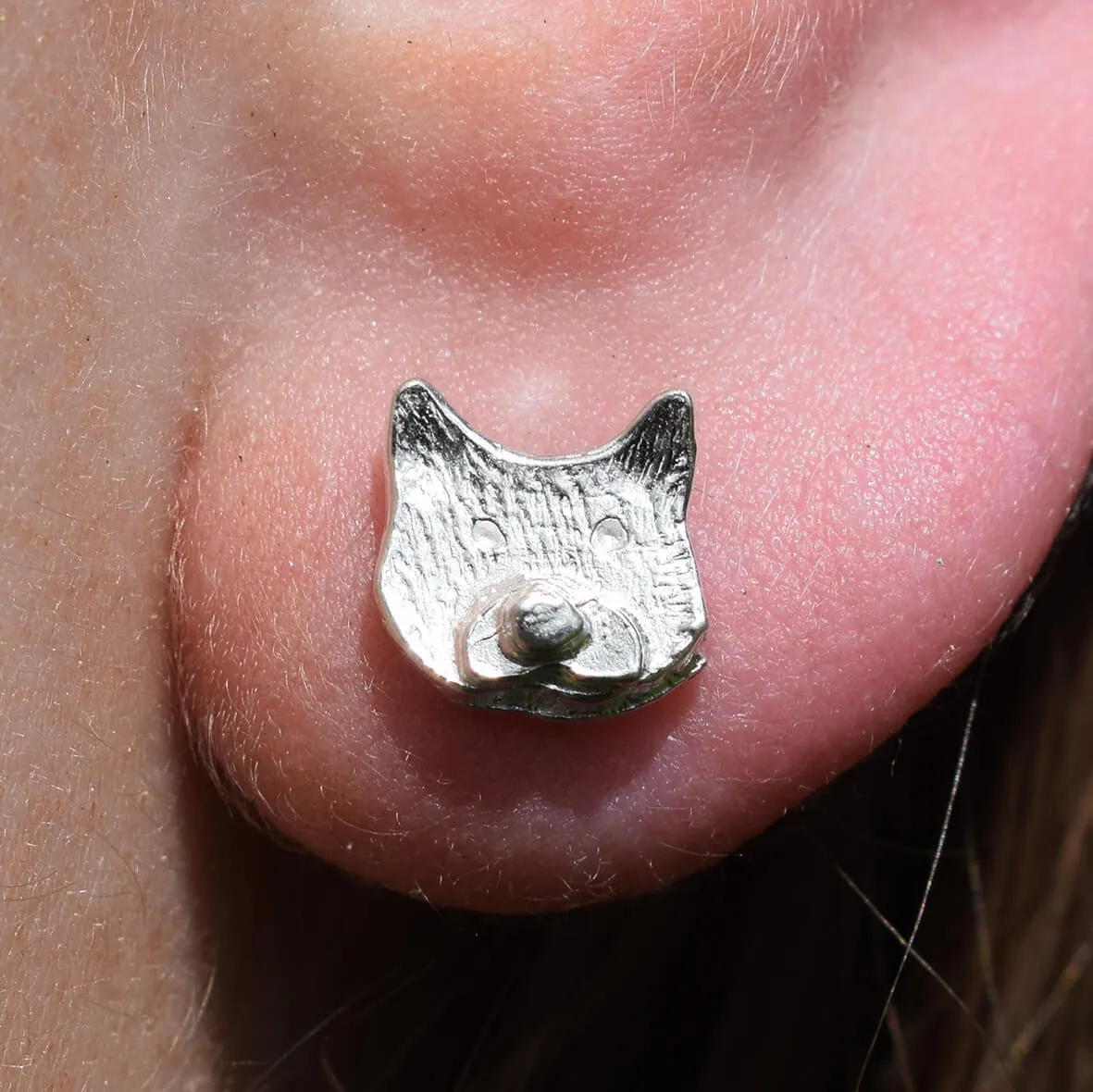 Silver Cat Stud Earrings