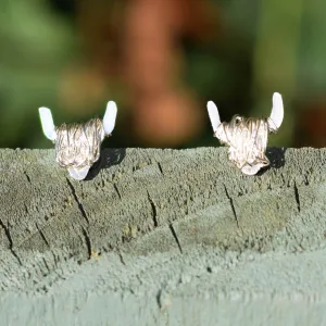 Silver Highland Cow Stud Earrings