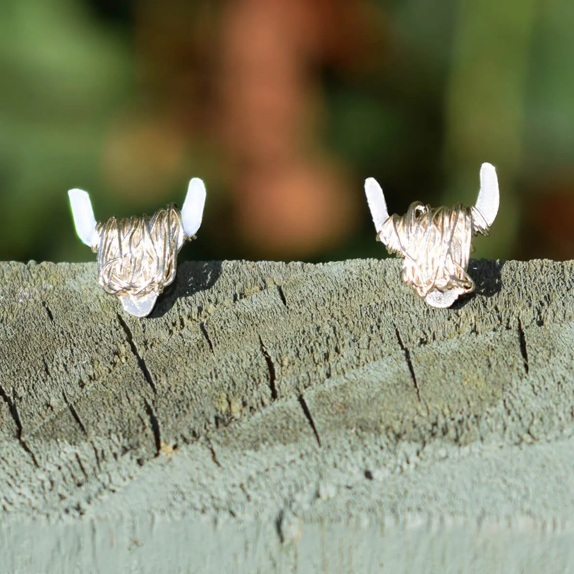 Silver Highland Cow Stud Earrings