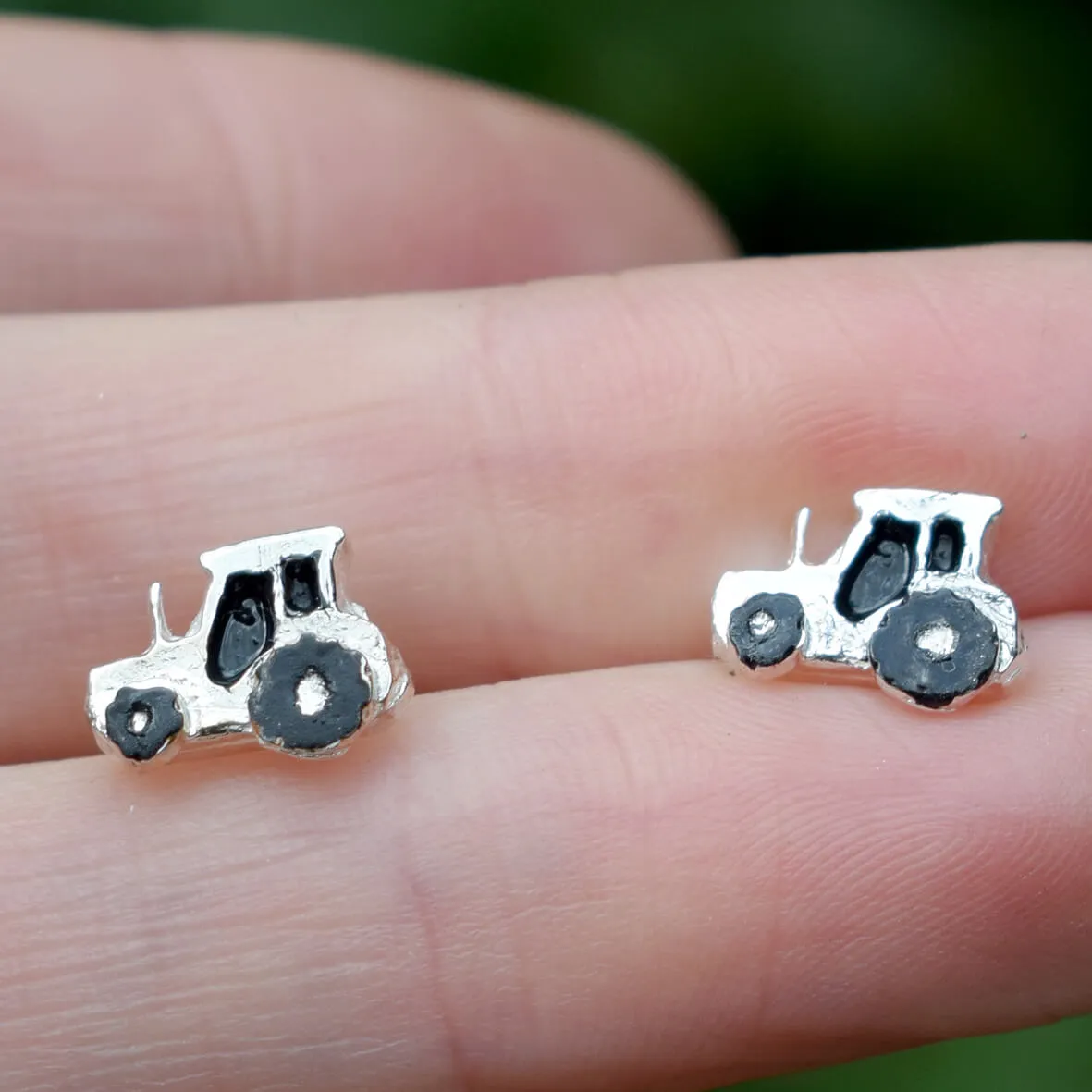 Silver tractor earrings