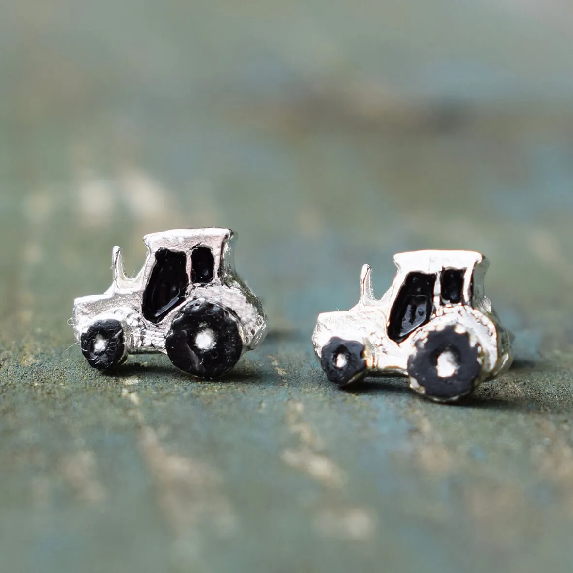 Silver tractor earrings