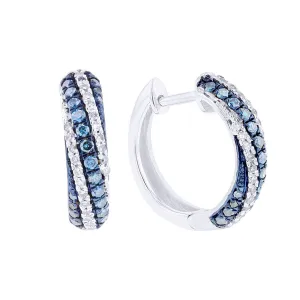 Silver Twist Sky Blue Diamond Hoop Earrings