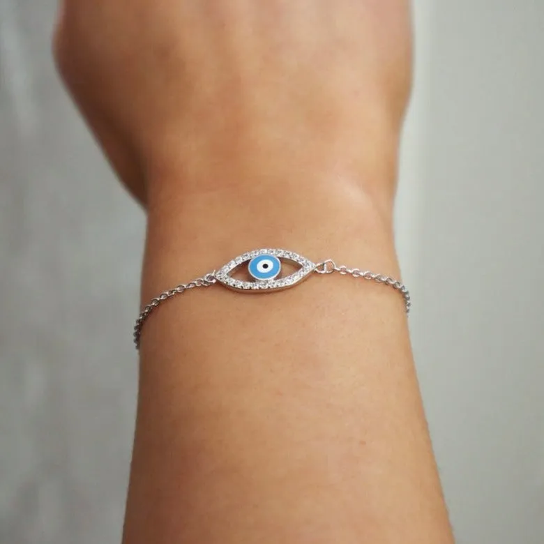 Sterling Silver Evil Eye with CZ Bracelet