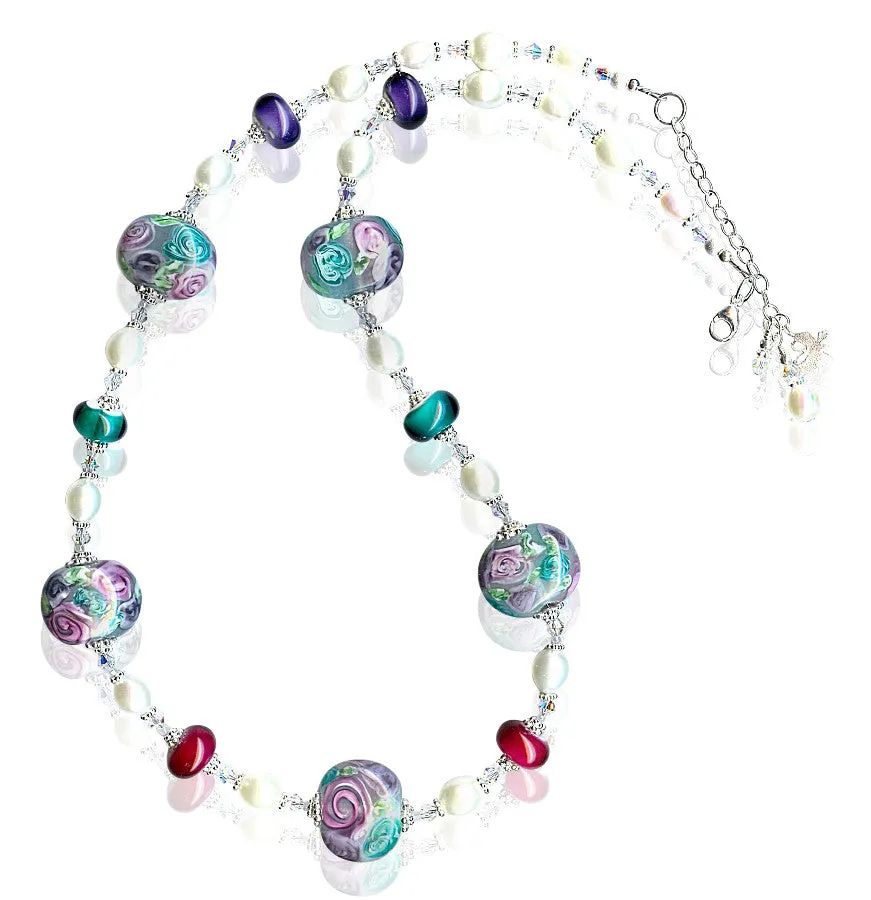 Summer Floral Bouquet Lampwork Glass Necklace