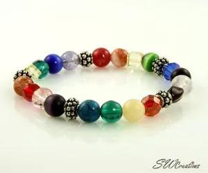 Summer Rainbow Silver Stretch Beaded Bracelets