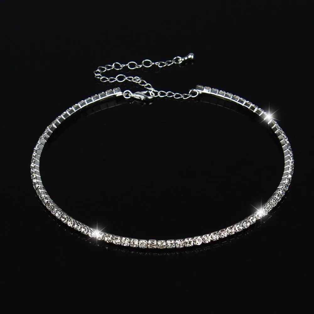 TREAZY Women Crystal Diamante 1 Row Rhinestone Necklace Wedding Bridal Party Collar Choker Chain Necklace Jewelry Gift