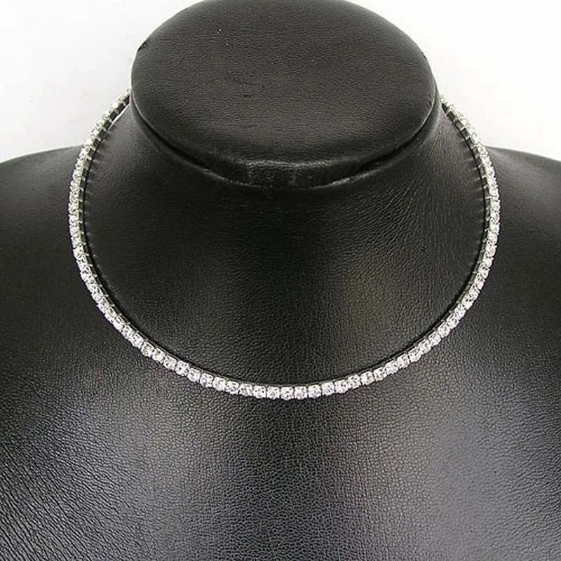 TREAZY Women Crystal Diamante 1 Row Rhinestone Necklace Wedding Bridal Party Collar Choker Chain Necklace Jewelry Gift