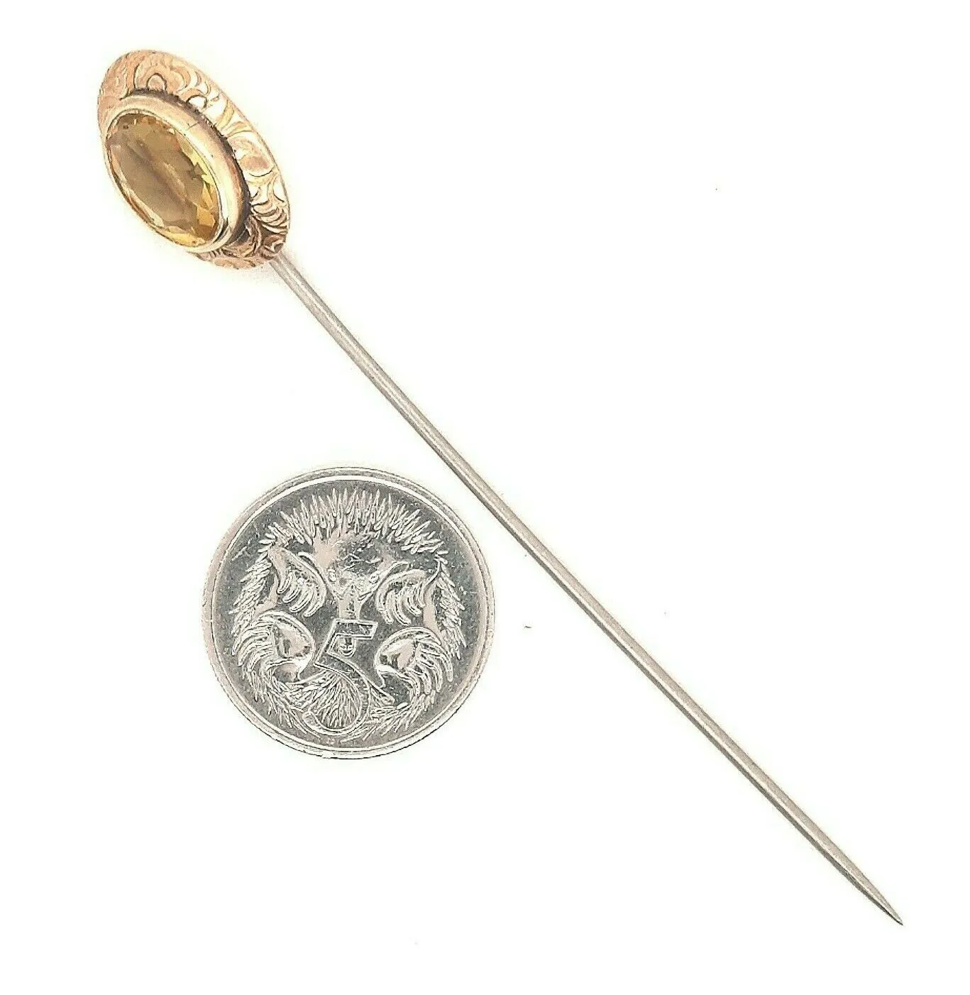 Vintage 9ct Yellow Gold & Citrine Pin Hat/Tie/Lapel Pin Fine Jewellery