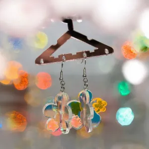 Y2K - 3D flower earrings | fun floral earrings | colourful clear iridescent dangle oversize earrings | hologram fun earrings