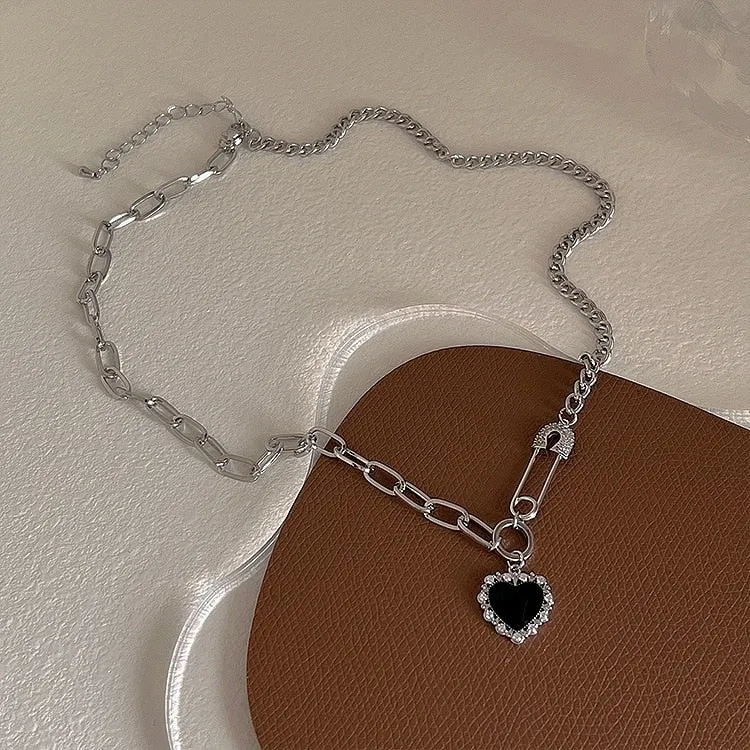 Y2K Accessories Fashion Peach Heart Water Drop Pendant Necklace Pink Crystal Egirl Sweet Cool Clavicle Chain Aesthetic Jewelry